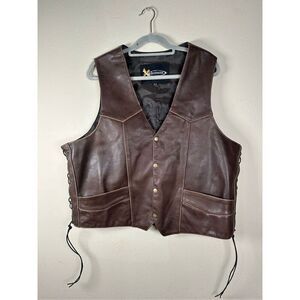 Xelement Vintage Mayhem Skull Brown Leather Biker Vest Sz 2XL